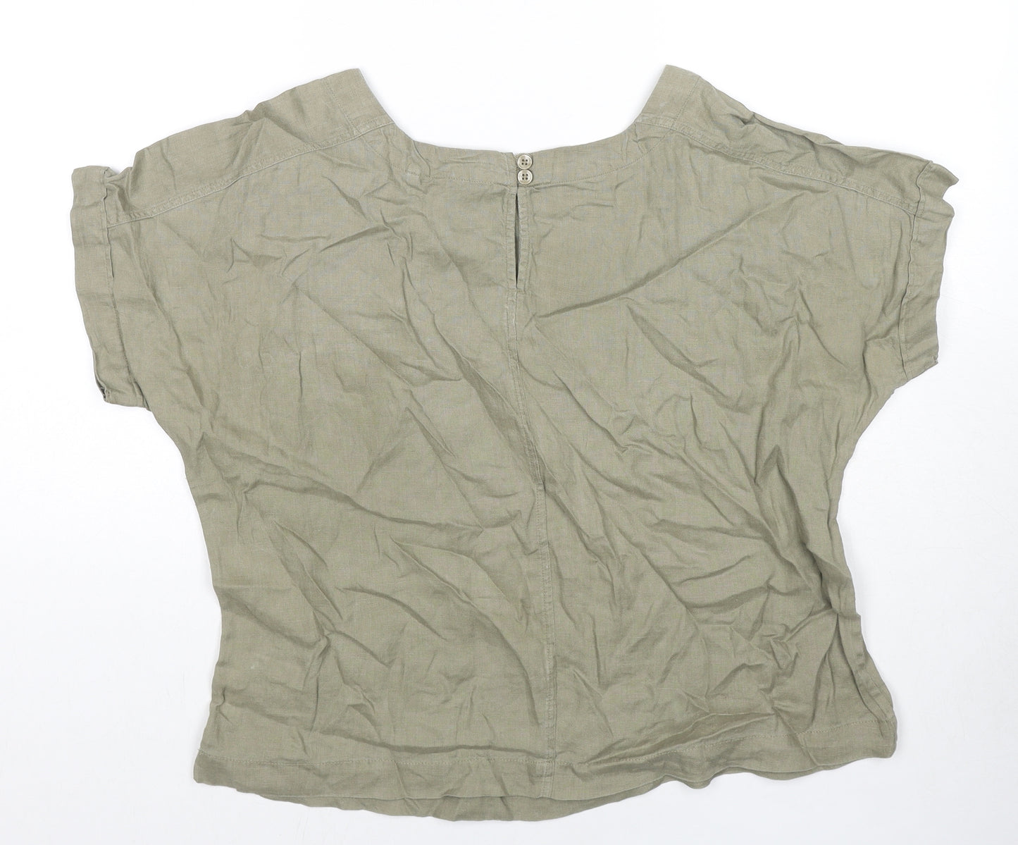 Marks and Spencer Womens Beige Linen Basic Blouse Size 14 Round Neck