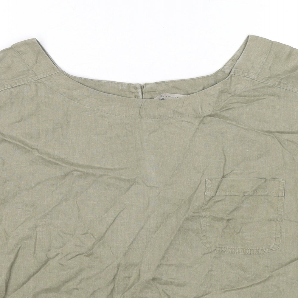Marks and Spencer Womens Beige Linen Basic Blouse Size 14 Round Neck