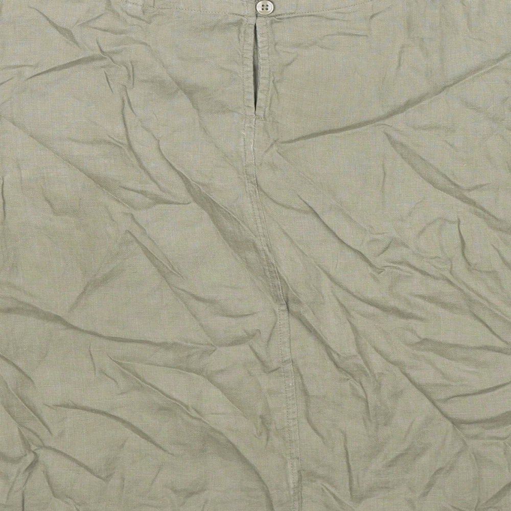 Marks and Spencer Womens Beige Linen Basic Blouse Size 14 Round Neck