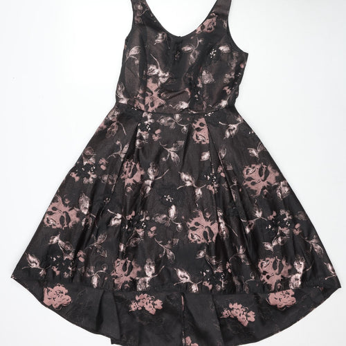 Luxe Womens Black Geometric Polyester Skater Dress Size 12 V-Neck Zip