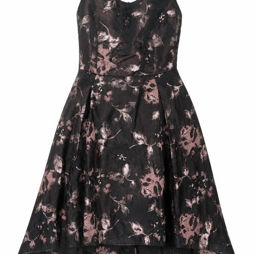 Luxe Womens Black Geometric Polyester Skater Dress Size 12 V-Neck Zip