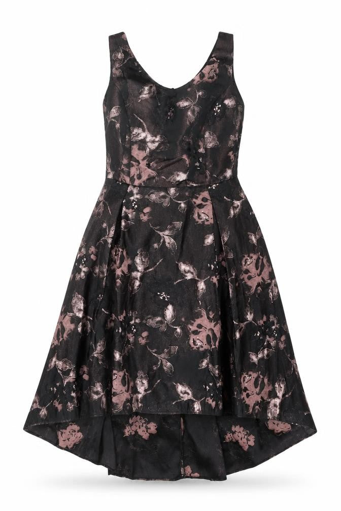 Luxe Womens Black Geometric Polyester Skater Dress Size 12 V-Neck Zip