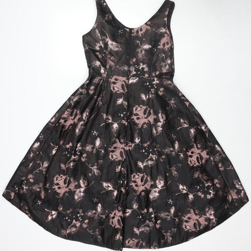 Luxe Womens Black Geometric Polyester Skater Dress Size 12 V-Neck Zip