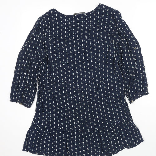 Bonmarché Womens Blue Geometric Viscose Tunic Button-Up Size 14 Scoop Neck - Frill