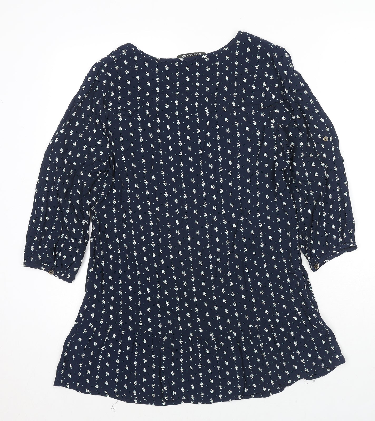 Bonmarché Womens Blue Geometric Viscose Tunic Button-Up Size 14 Scoop Neck - Frill