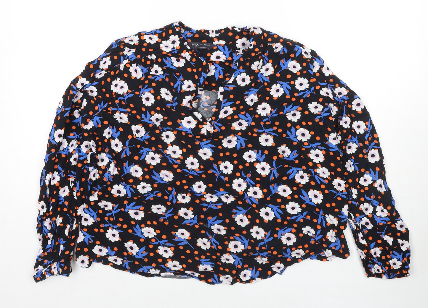 Marks and Spencer Womens Multicoloured Floral Viscose Basic Blouse Size 14 V-Neck