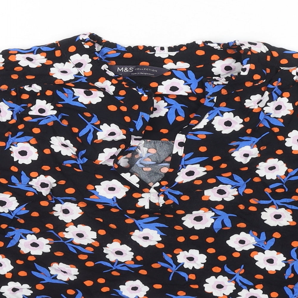 Marks and Spencer Womens Multicoloured Floral Viscose Basic Blouse Size 14 V-Neck