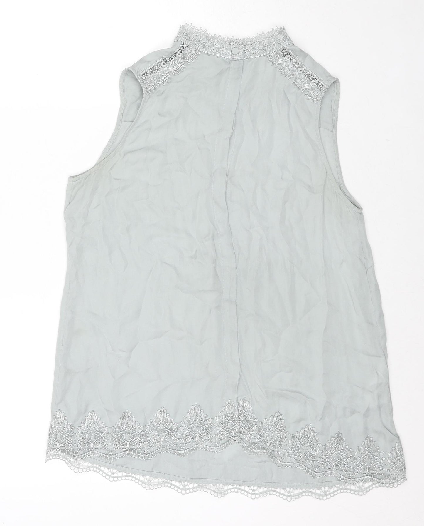 Reiss Womens Grey Silk Basic Blouse Size 6 Mock Neck - Lace Trimming