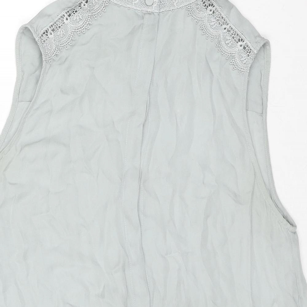 Reiss Womens Grey Silk Basic Blouse Size 6 Mock Neck - Lace Trimming