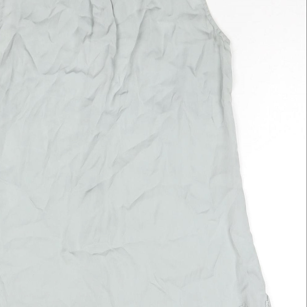 Reiss Womens Grey Silk Basic Blouse Size 6 Mock Neck - Lace Trimming