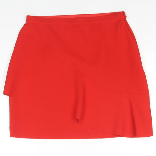 Topshop Womens Red Polyester A-Line Skirt Size 8 Zip