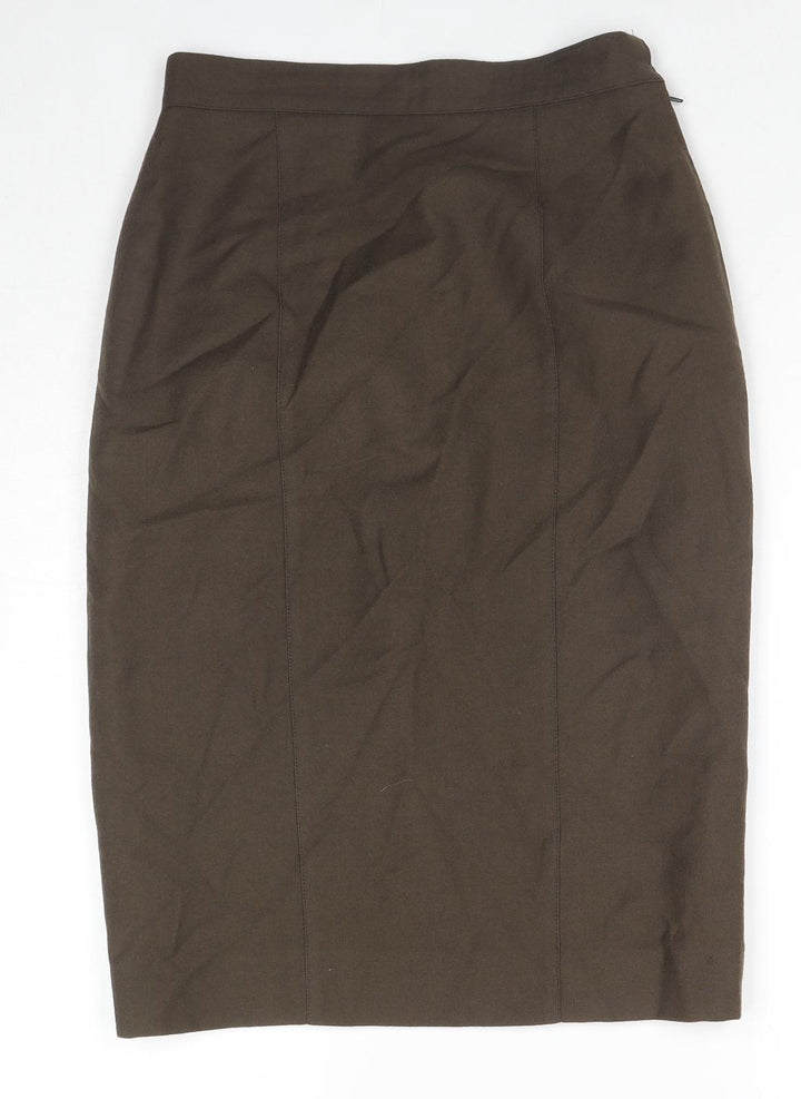 Gaston Jaunet Womens Brown Wool Straight & Pencil Skirt Size 12 Zip - Slits