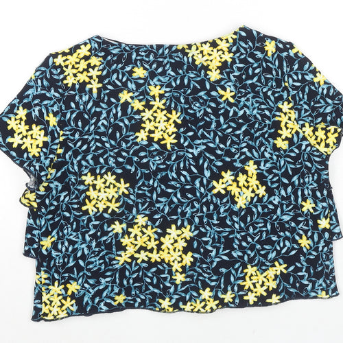 Zara Womens Multicoloured Floral Polyester Basic T-Shirt Size S Round Neck - Frill