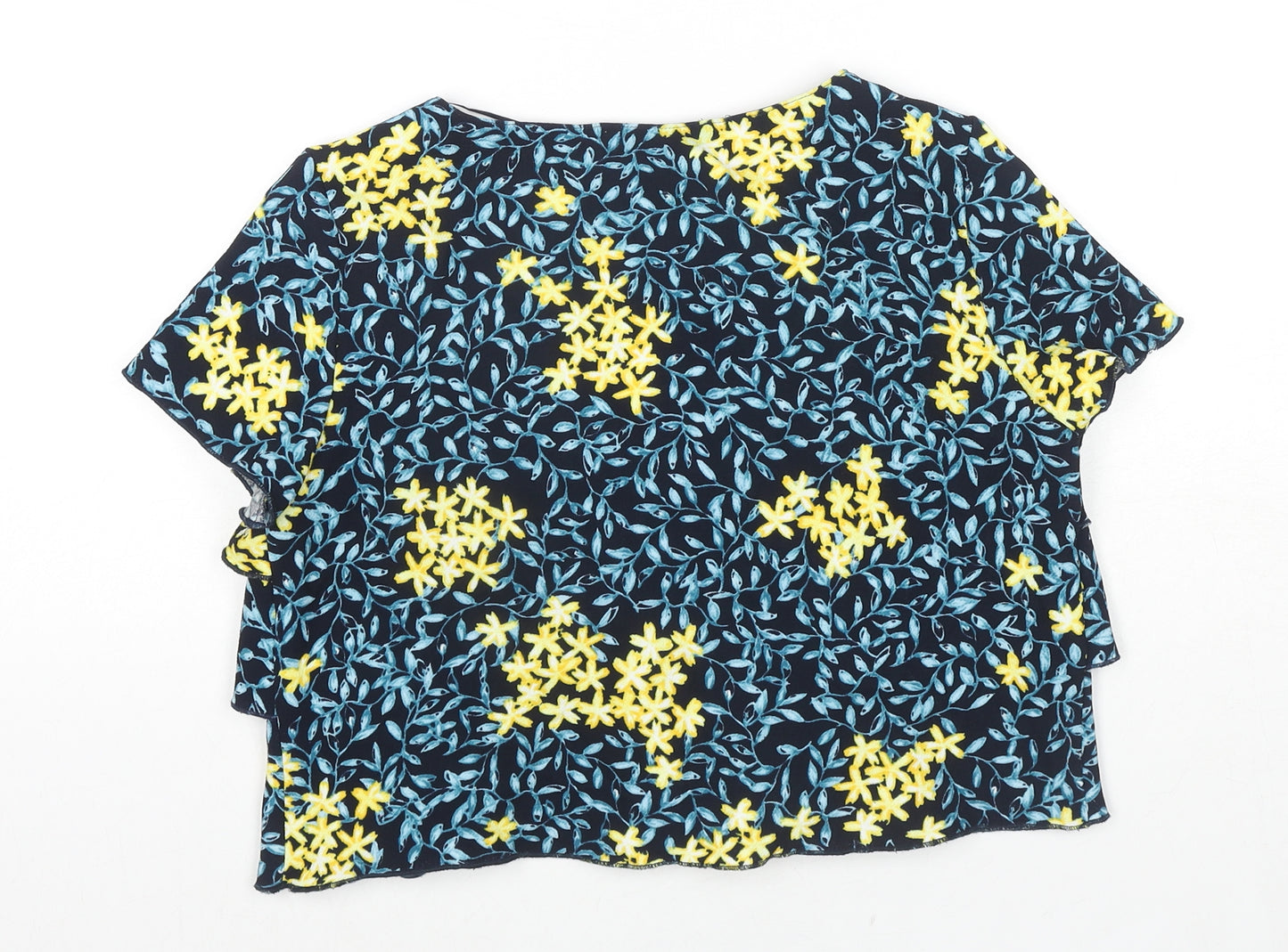 Zara Womens Multicoloured Floral Polyester Basic T-Shirt Size S Round Neck - Frill