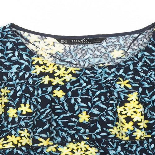 Zara Womens Multicoloured Floral Polyester Basic T-Shirt Size S Round Neck - Frill