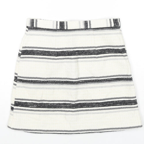 Topshop Womens Ivory Striped Cotton Flare Skirt Size 6 Zip