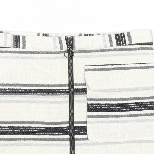 Topshop Womens Ivory Striped Cotton Flare Skirt Size 6 Zip