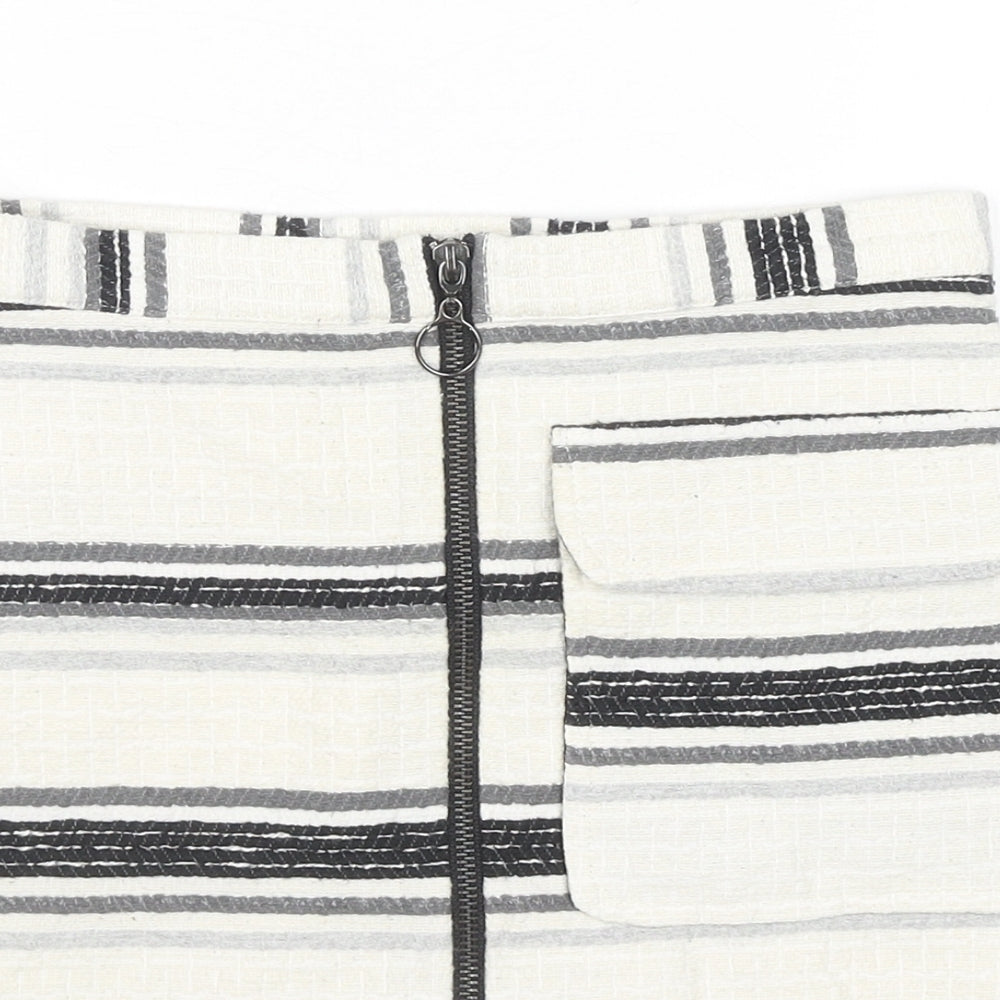 Topshop Womens Ivory Striped Cotton Flare Skirt Size 6 Zip