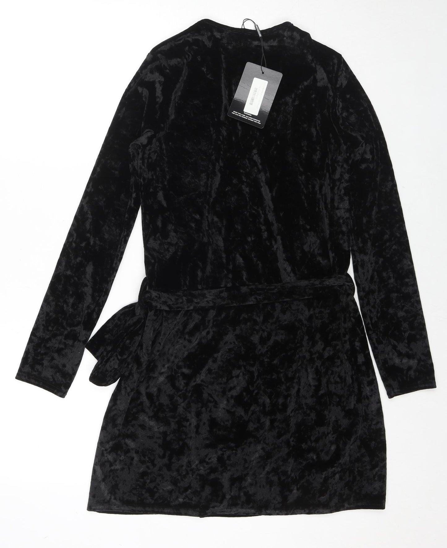 PRETTYLITTLETHING Womens Black Geometric Polyester Wrap Dress Size 6 V-Neck Button
