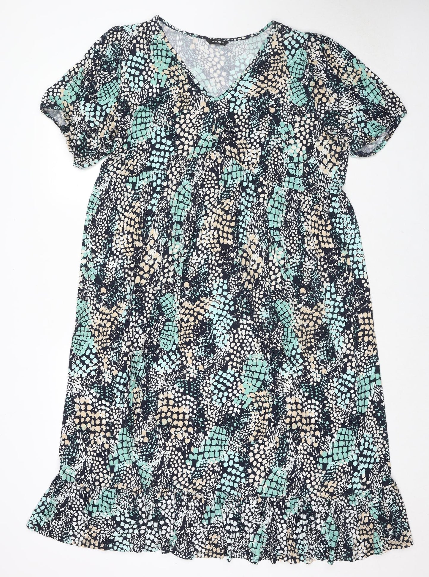 Roman Womens Multicoloured Geometric Viscose A-Line Size 20 V-Neck Pullover