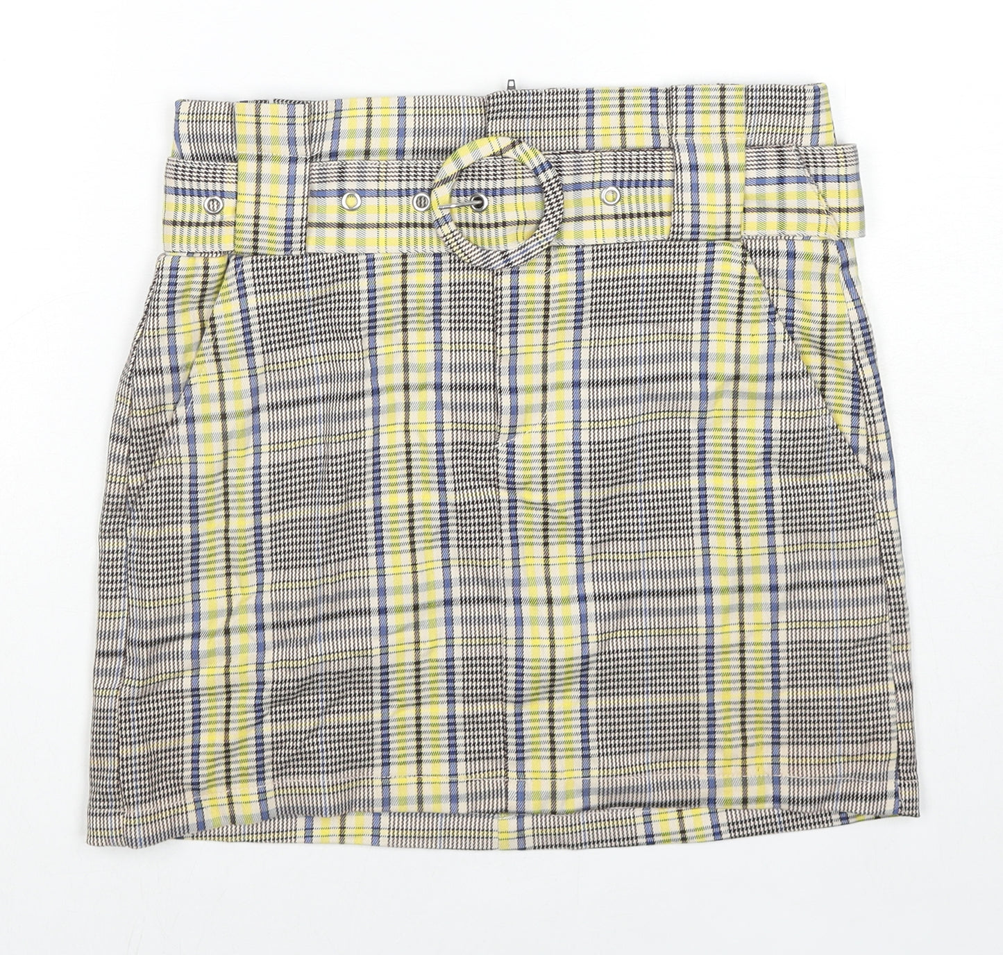 Bershka Womens Multicoloured Plaid Polyester A-Line Skirt Size S Zip