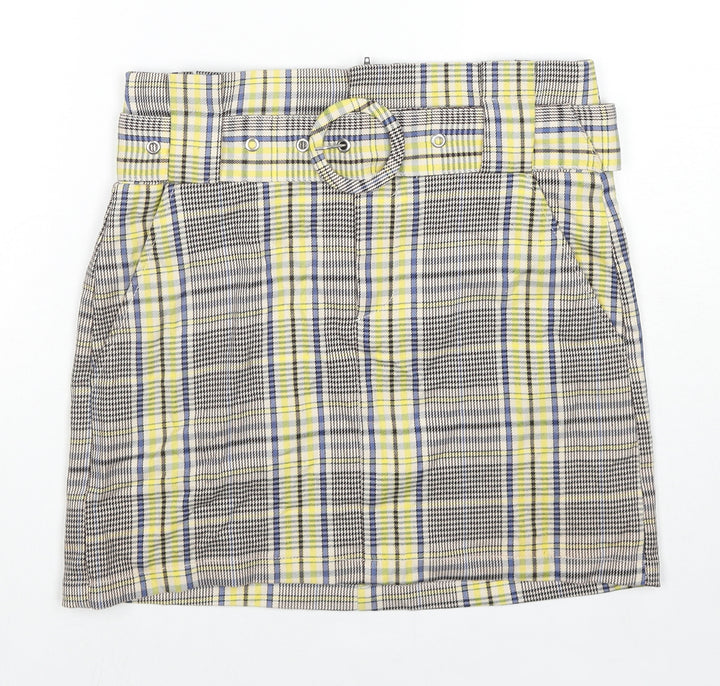 Bershka Womens Multicoloured Plaid Polyester A-Line Skirt Size S Zip