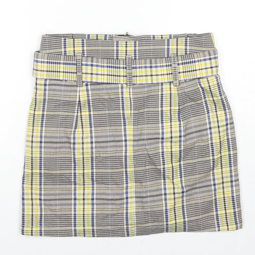 Bershka Womens Multicoloured Plaid Polyester A-Line Skirt Size S Zip