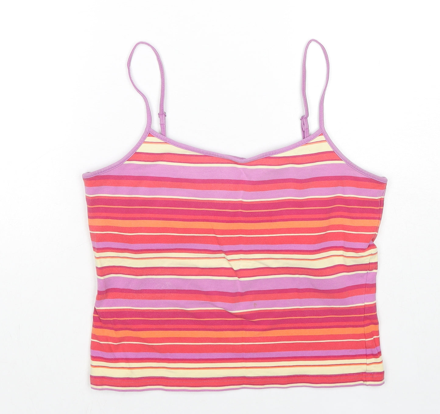 Casual Club Womens Multicoloured Striped Cotton Basic Tank Size 14 V-Neck