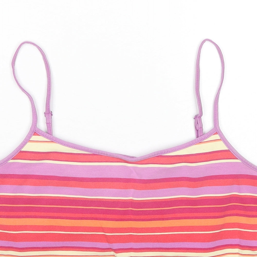 Casual Club Womens Multicoloured Striped Cotton Basic Tank Size 14 V-Neck