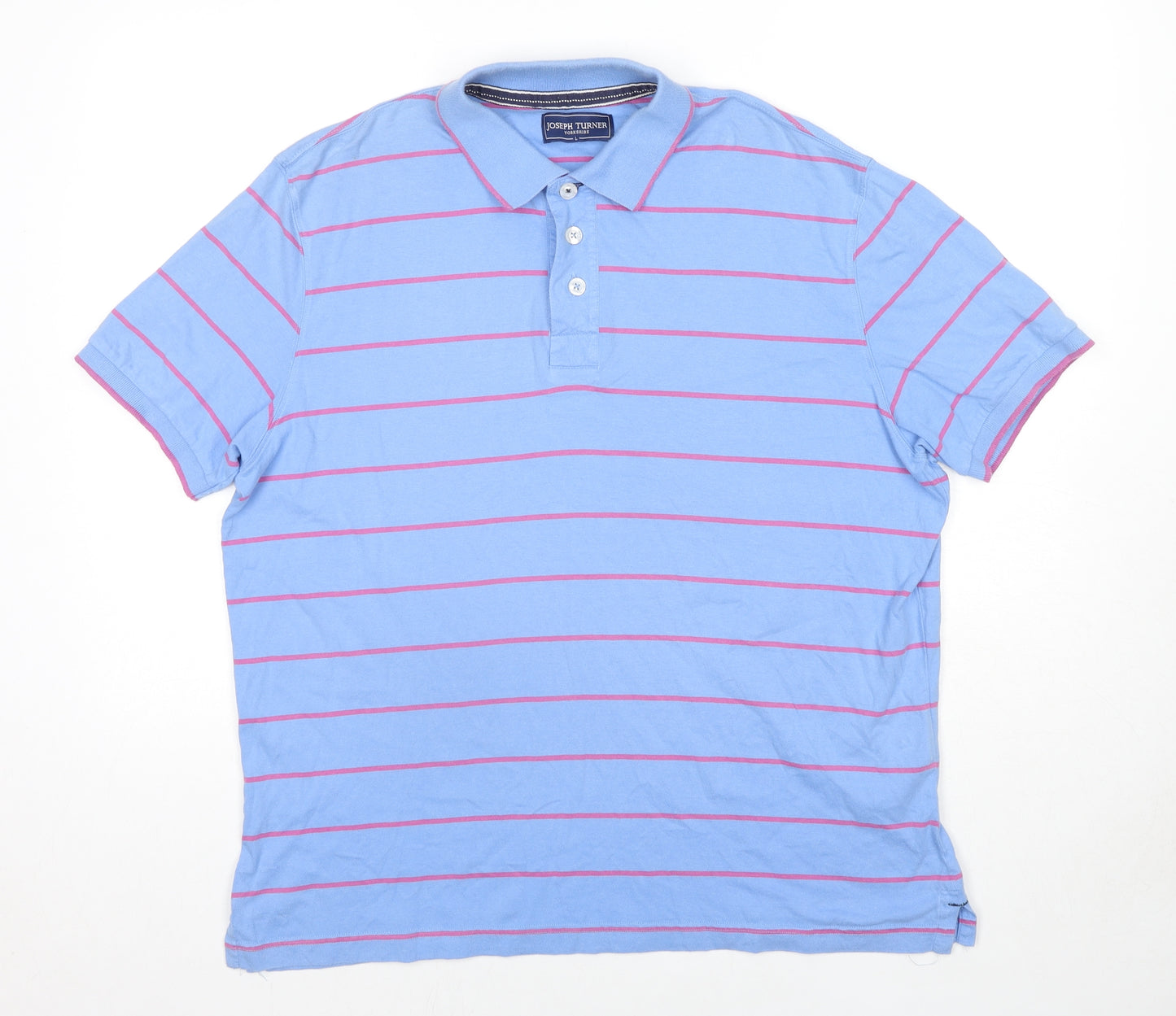 Joseph Turner Mens Blue Striped Cotton Polo Size L Collared Pullover