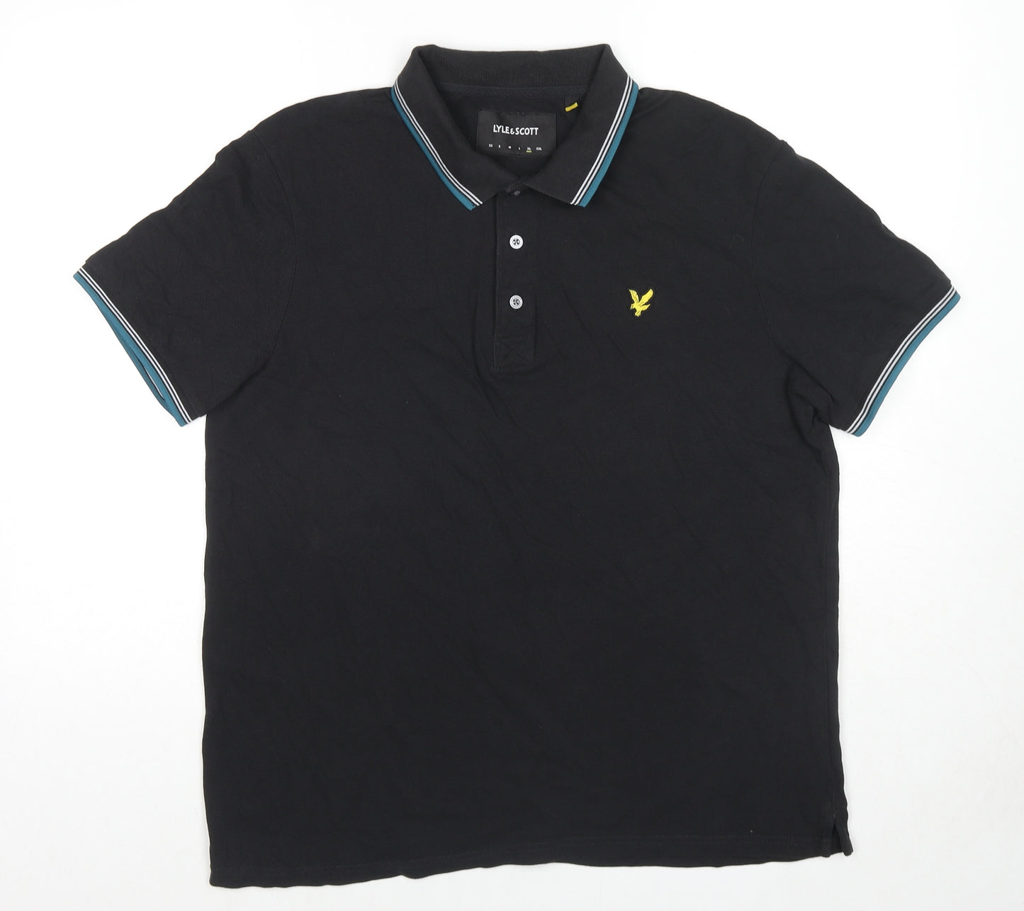 Lyle & Scott Mens Black Cotton Polo Size XL Collared Pullover - Logo
