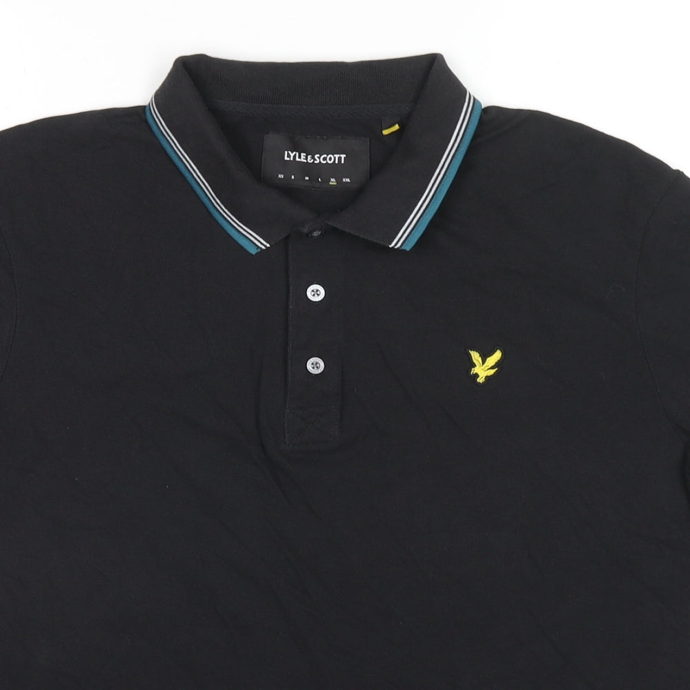 Lyle & Scott Mens Black Cotton Polo Size XL Collared Pullover - Logo