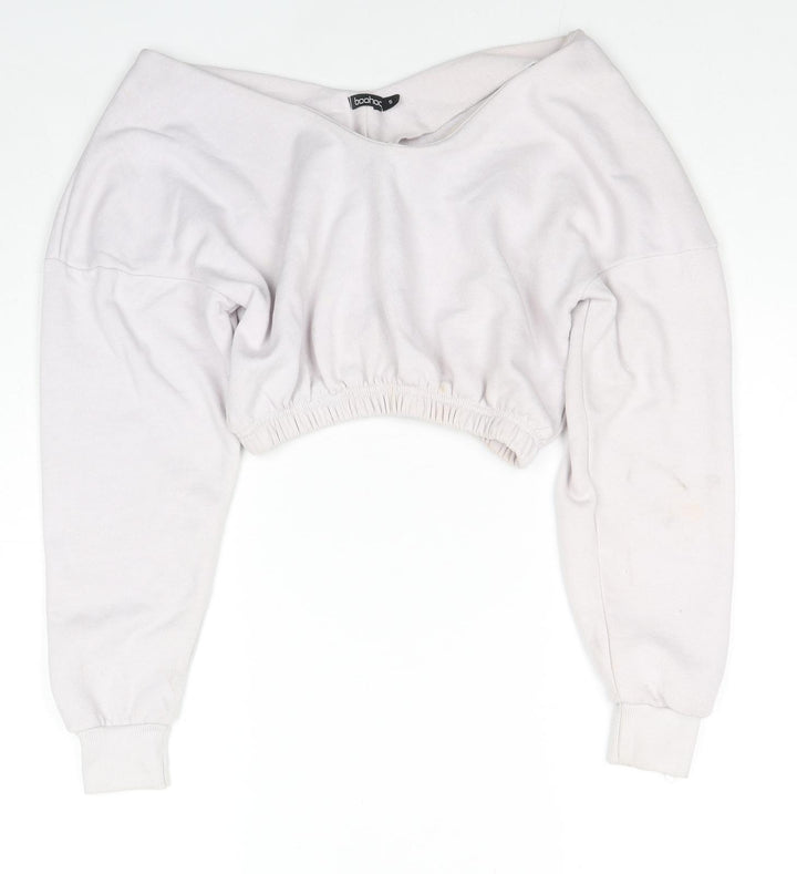 Boohoo Womens Grey Cotton Pullover Sweatshirt Size S Pullover