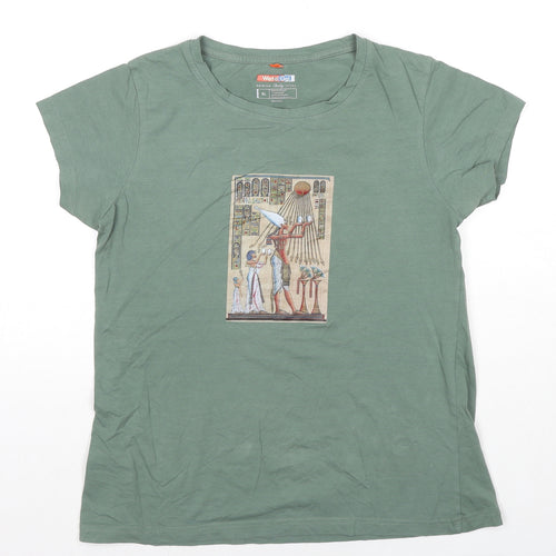 Wat A Gal Womens Green Polyester Basic T-Shirt Size XL Round Neck