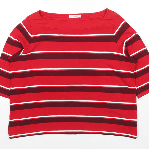 Classic Womens Red Striped Viscose Basic Blouse Size 18 Square Neck