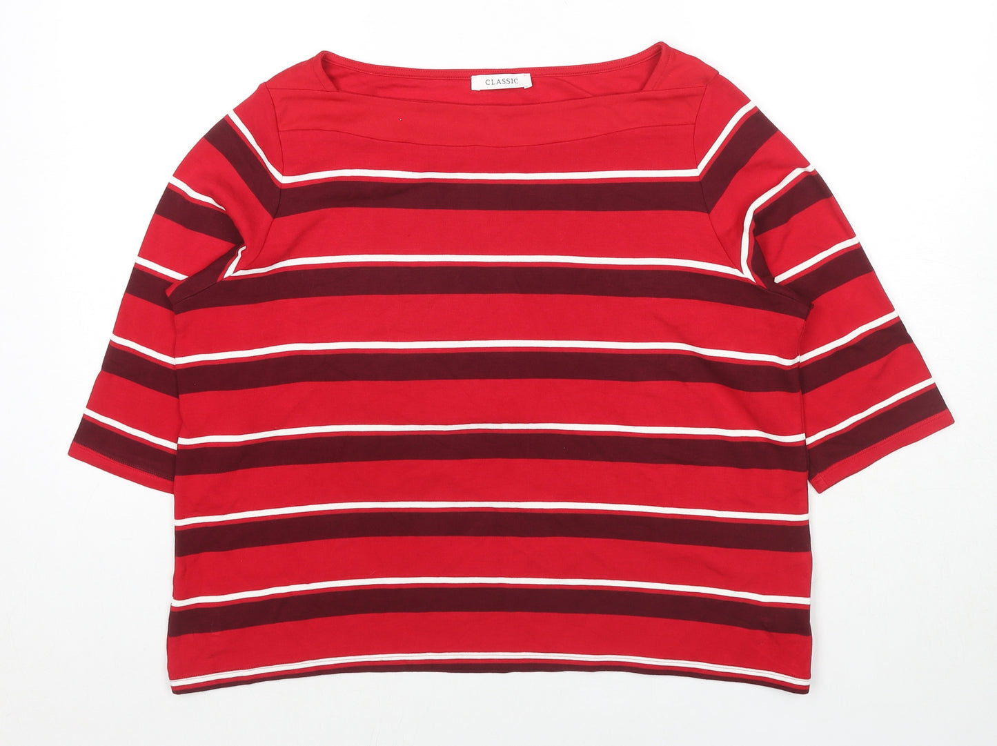 Classic Womens Red Striped Viscose Basic Blouse Size 18 Square Neck