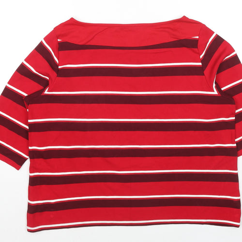 Classic Womens Red Striped Viscose Basic Blouse Size 18 Square Neck