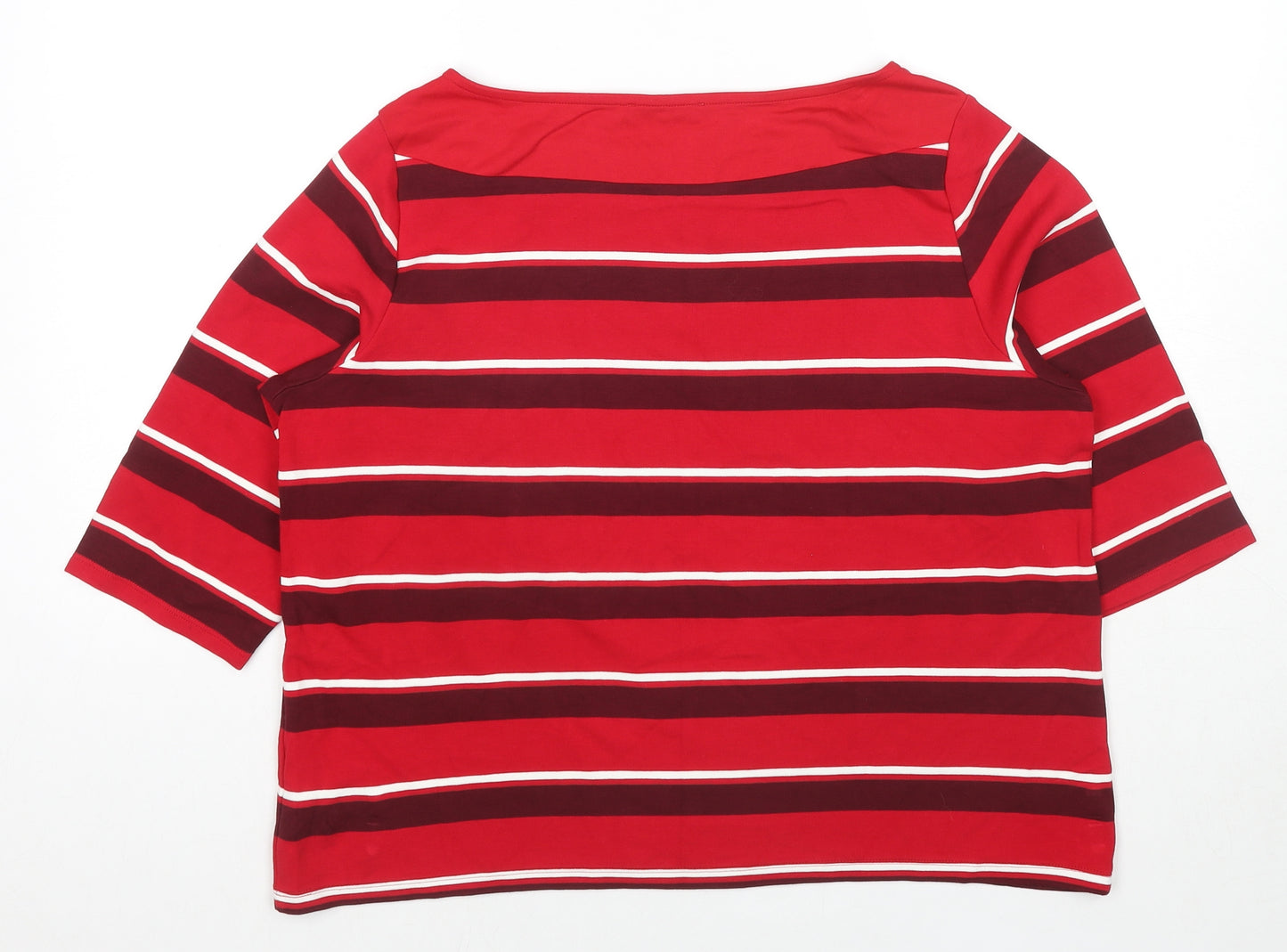 Classic Womens Red Striped Viscose Basic Blouse Size 18 Square Neck