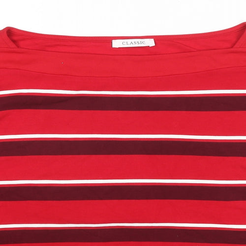 Classic Womens Red Striped Viscose Basic Blouse Size 18 Square Neck