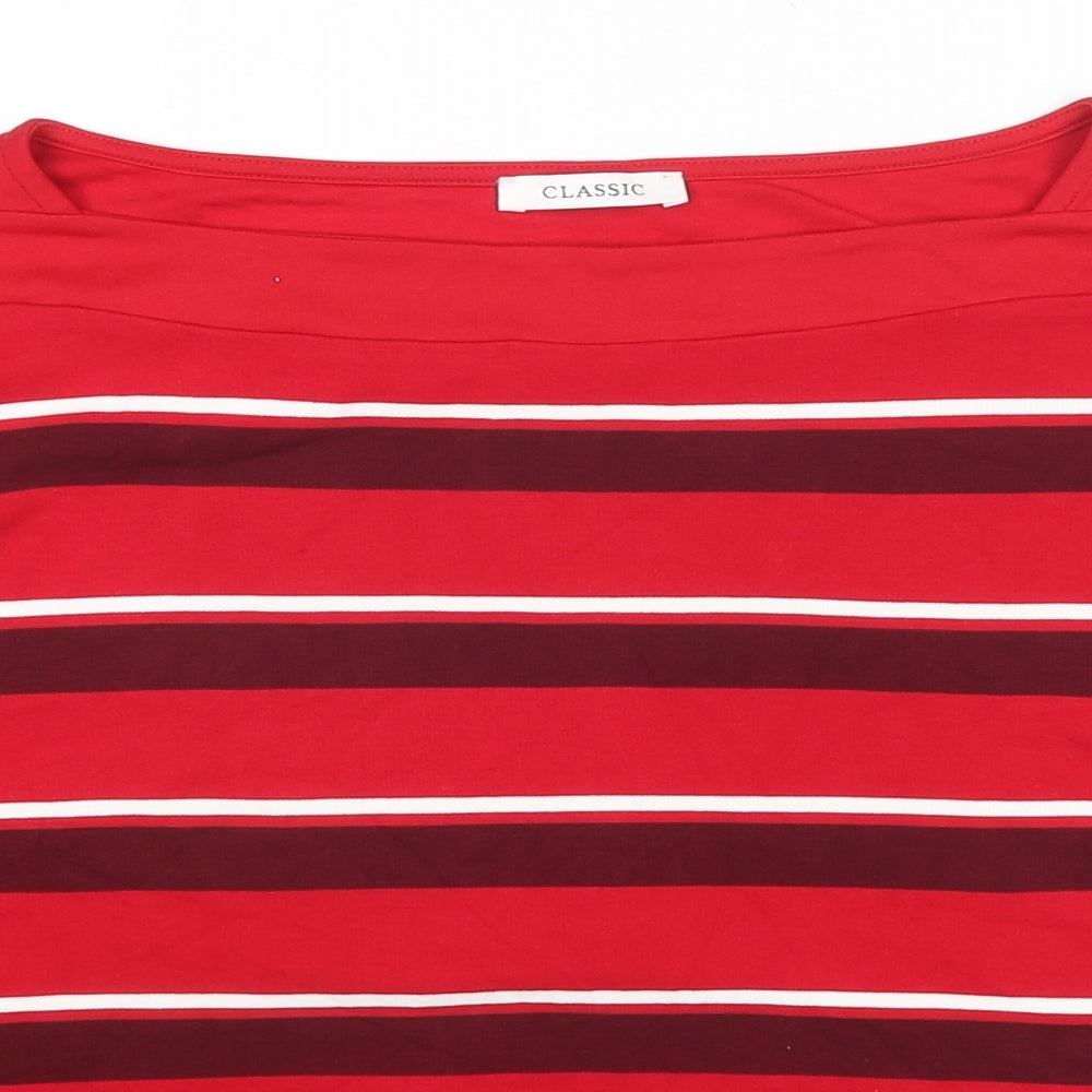 Classic Womens Red Striped Viscose Basic Blouse Size 18 Square Neck