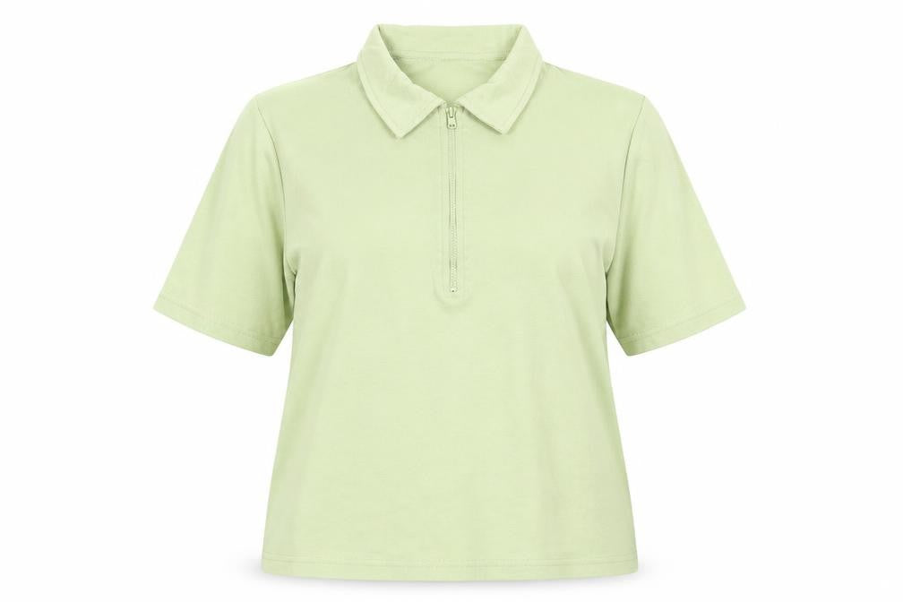 Front view of Damart women’s green polyester basic blouse, size UK 10, collared -, size UK 10-12