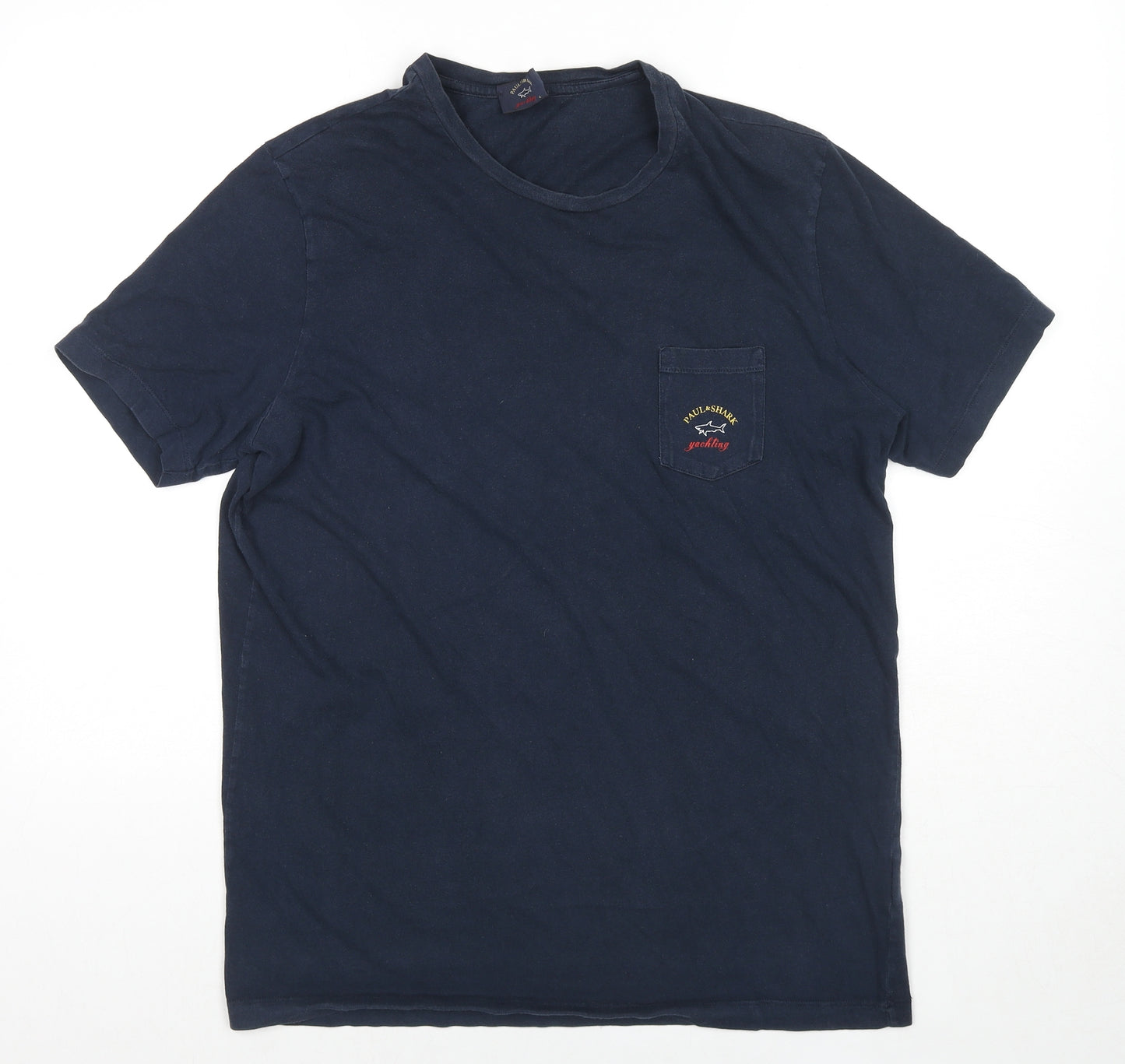Paul & Shark Mens Blue Cotton T-Shirt Size XL Round Neck - Logo Detail