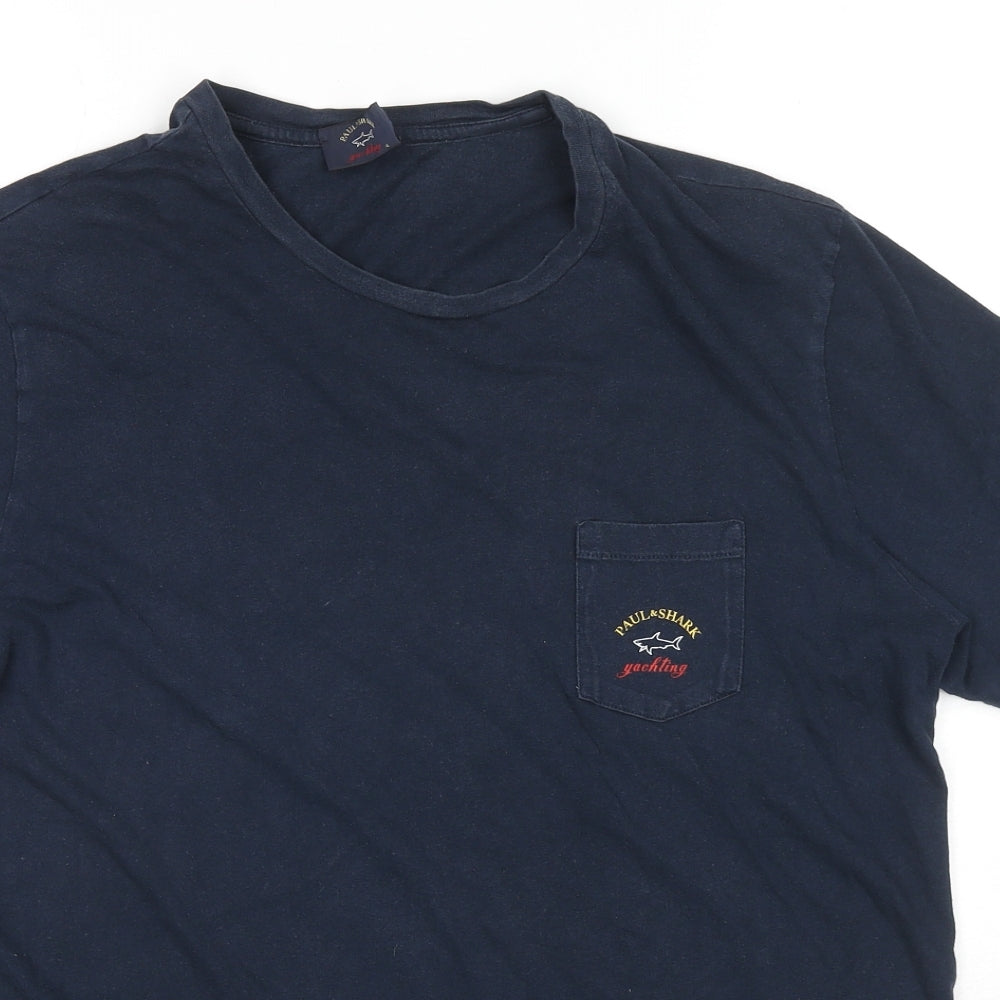 Paul & Shark Mens Blue Cotton T-Shirt Size XL Round Neck - Logo Detail