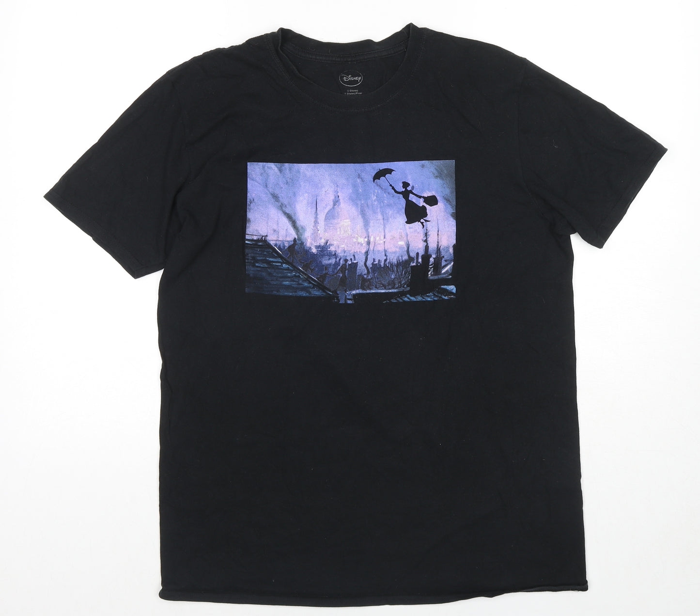 Disney Womens Black Cotton Basic T-Shirt Size L Round Neck - Mary Poppins