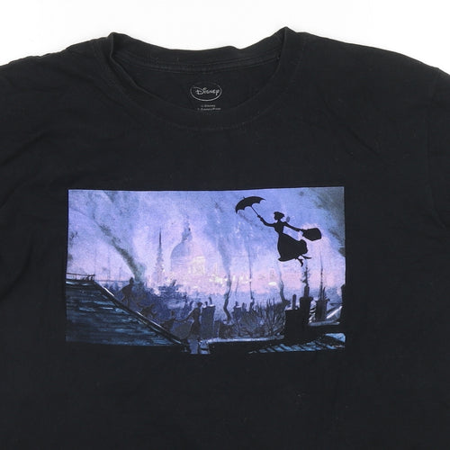 Disney Womens Black Cotton Basic T-Shirt Size L Round Neck - Mary Poppins
