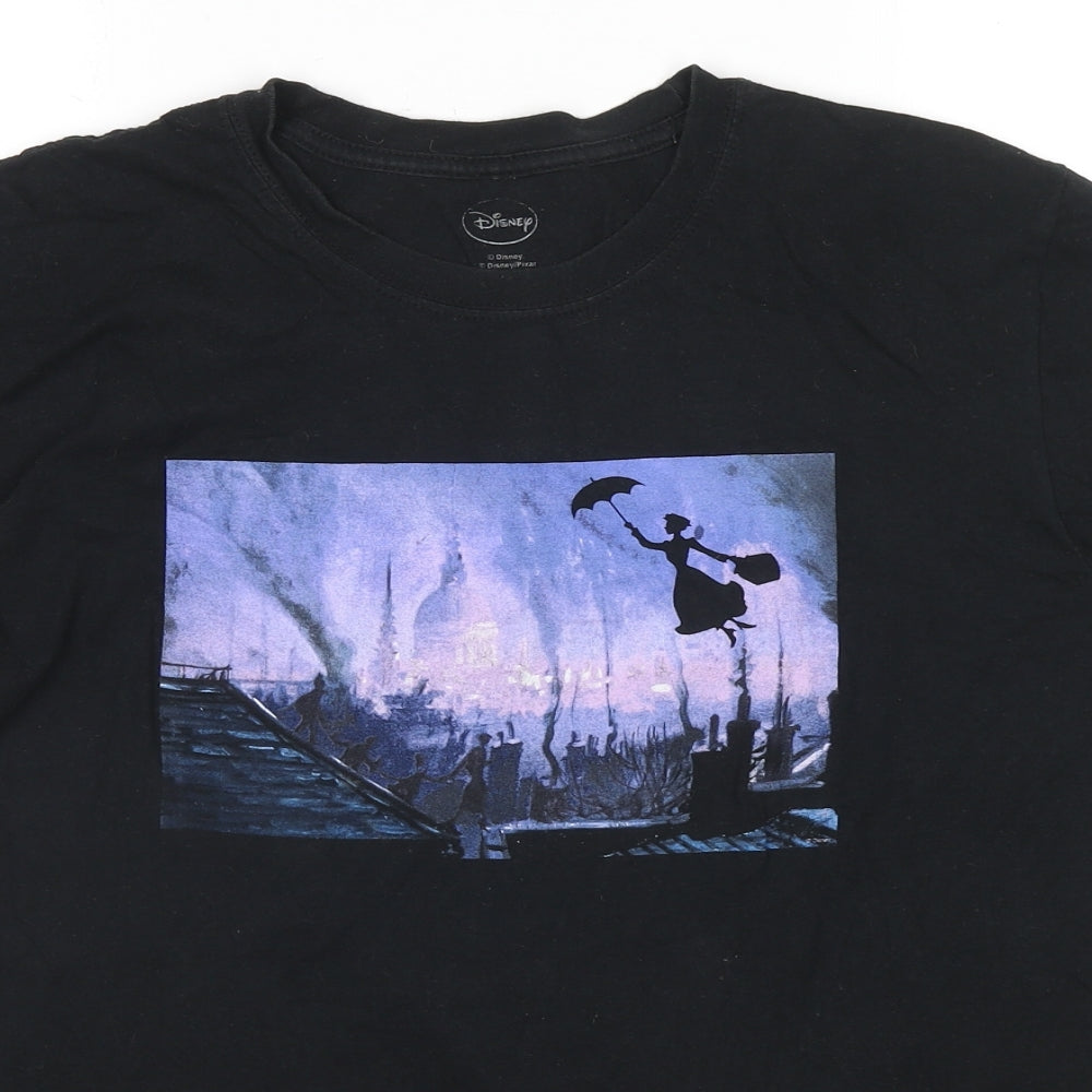 Disney Womens Black Cotton Basic T-Shirt Size L Round Neck - Mary Poppins