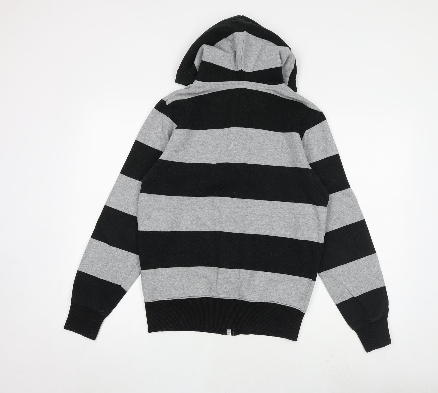 H&M Mens Grey Striped Cotton Full Zip Hoodie Size M