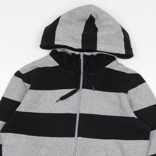 H&M Mens Grey Striped Cotton Full Zip Hoodie Size M