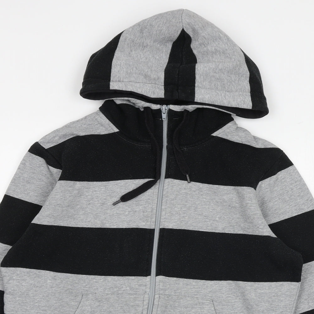 H&M Mens Grey Striped Cotton Full Zip Hoodie Size M