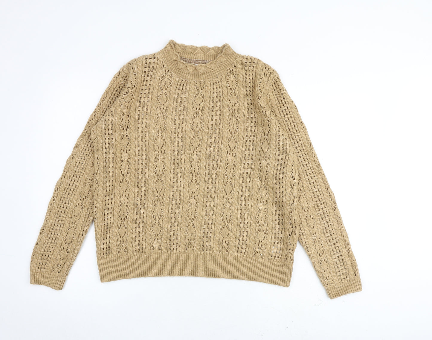 Fat Face Womens Beige Mock Neck Nylon Pullover Jumper Size 12